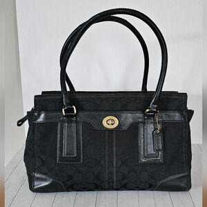 COACH Vintage leather and canvas Black Hampton Caryall Signature C Satchel Bag